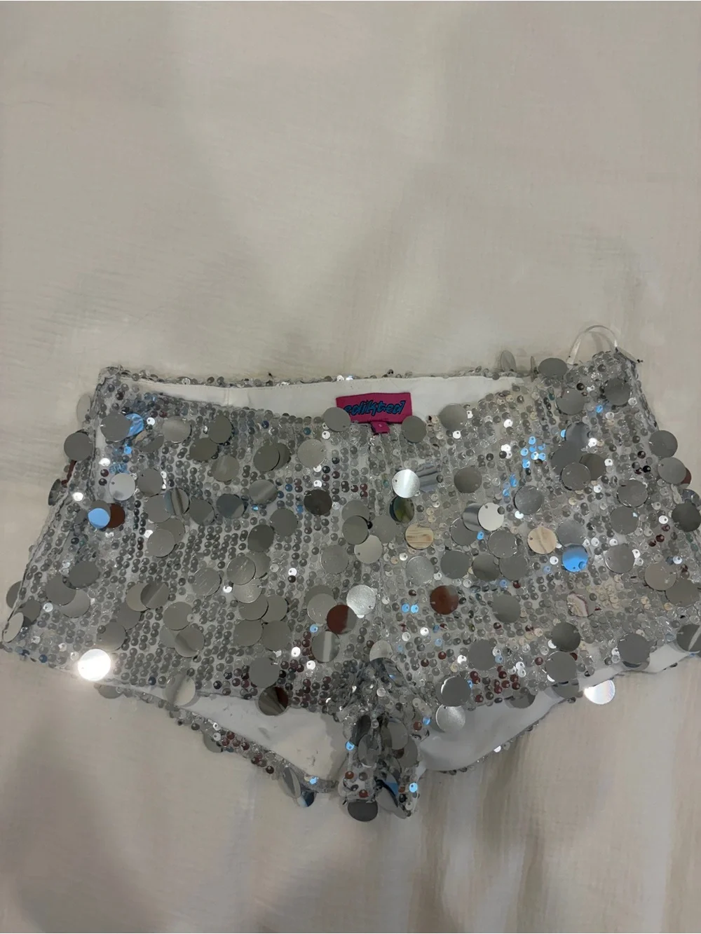 Edikted Silver Sequin Micro Shorts